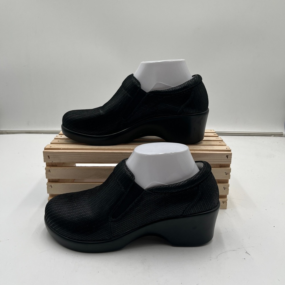 Alegria Shoe Eryn Slip-On Wedge Comfort Leather Textured Black Women Size 37